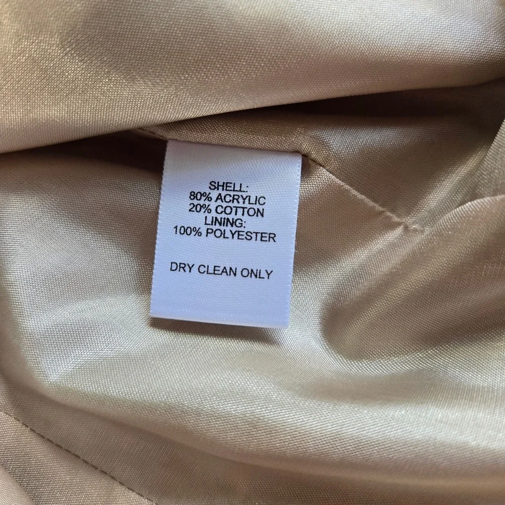 Talbots Blazer Women 4P Tan Multi Tweed Italian Fabric Collarless Button Front